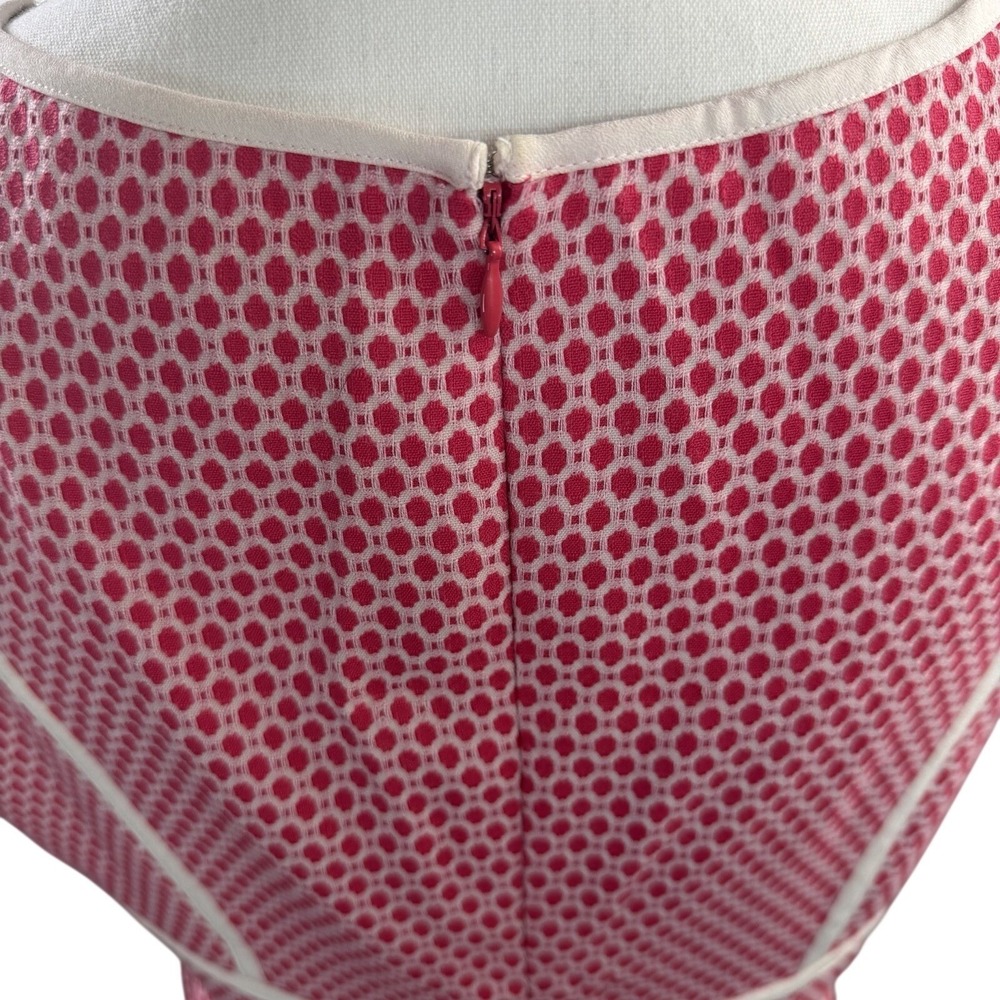 Adrianna Papell Guava Dot Sz 12 Pink White Piping U-Neck Texture Knit Dress $120 - Picture 4 of 10